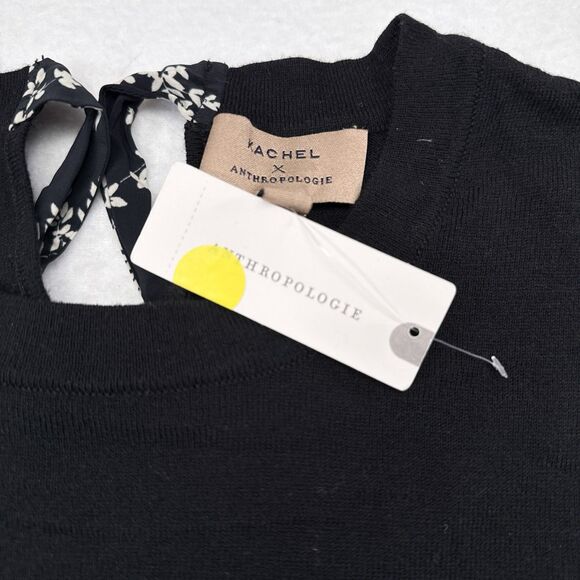 Kachel x Anthropologie Waverly Pullover Top Size 6 Black Floral Trim Bell Sleeve - Picture 8 of 13